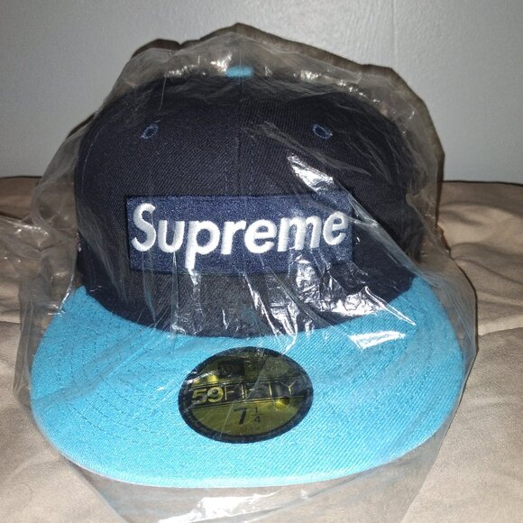 NWT Supreme Box Logo Fitted Hat Blue Size 7 1/4 - Picture 2 of 12